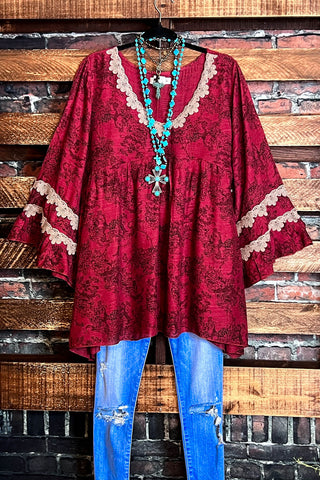 BOHO-HIPPIE SWING OVERSIZED COMFY TUNIC DRESS IN CRIMSON