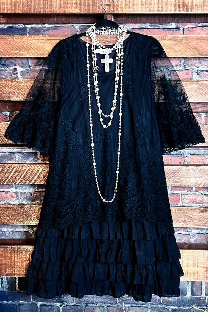 ADMIRE YOUR BEAUTY EMBROIDERED LACE DRESS IN BLACK