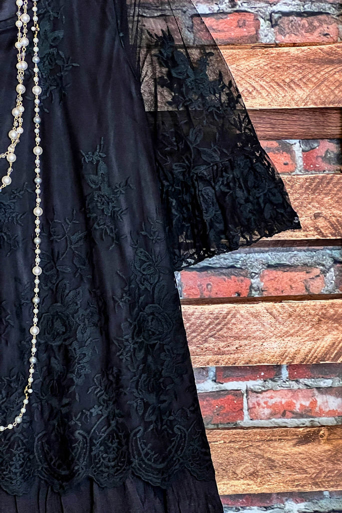 ADMIRE YOUR BEAUTY EMBROIDERED LACE DRESS IN BLACK