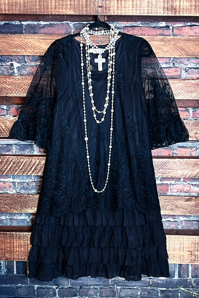 ADMIRE YOUR BEAUTY EMBROIDERED LACE DRESS IN BLACK