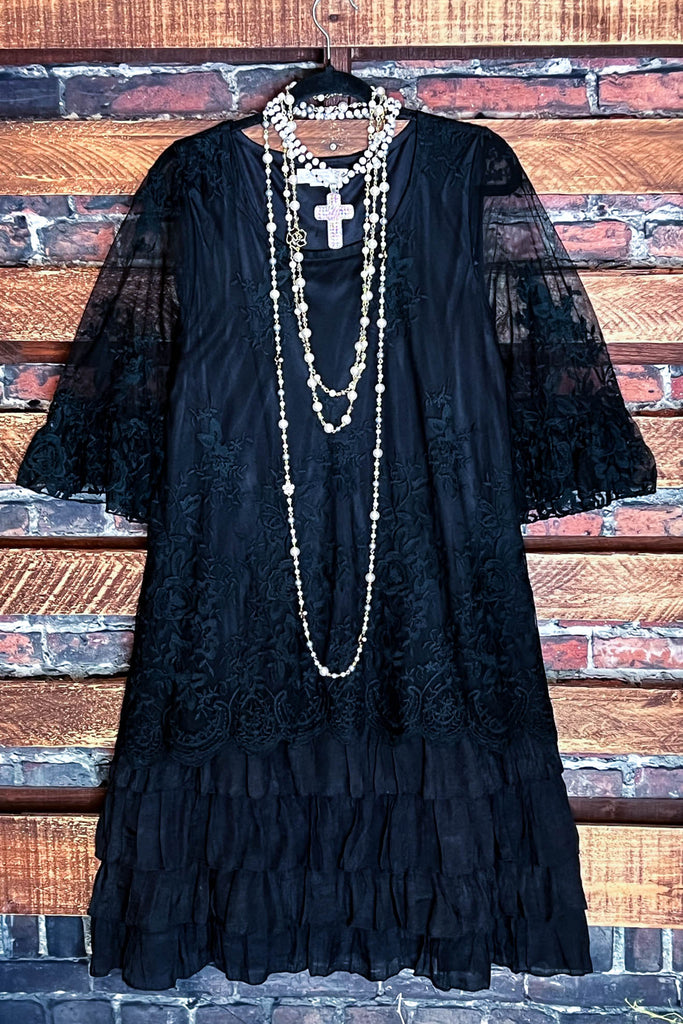 ADMIRE YOUR BEAUTY EMBROIDERED LACE DRESS IN BLACK