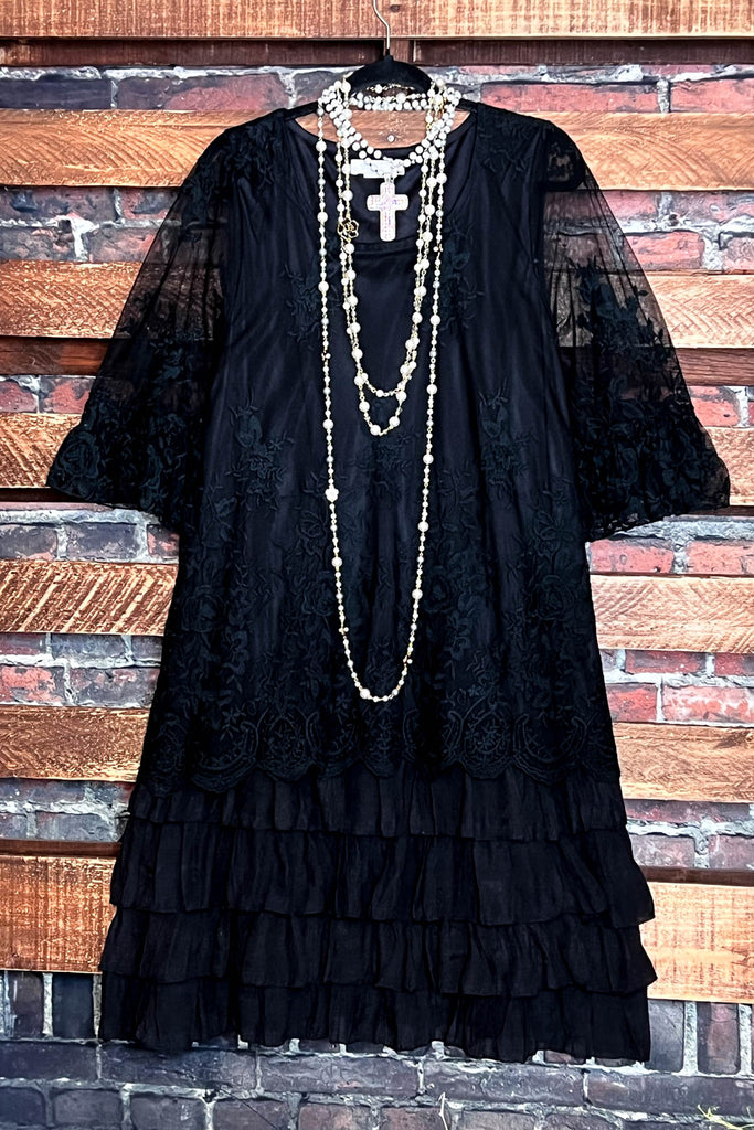 ADMIRE YOUR BEAUTY EMBROIDERED LACE DRESS IN BLACK