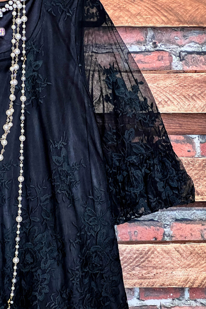 ADMIRE YOUR BEAUTY EMBROIDERED LACE DRESS IN BLACK