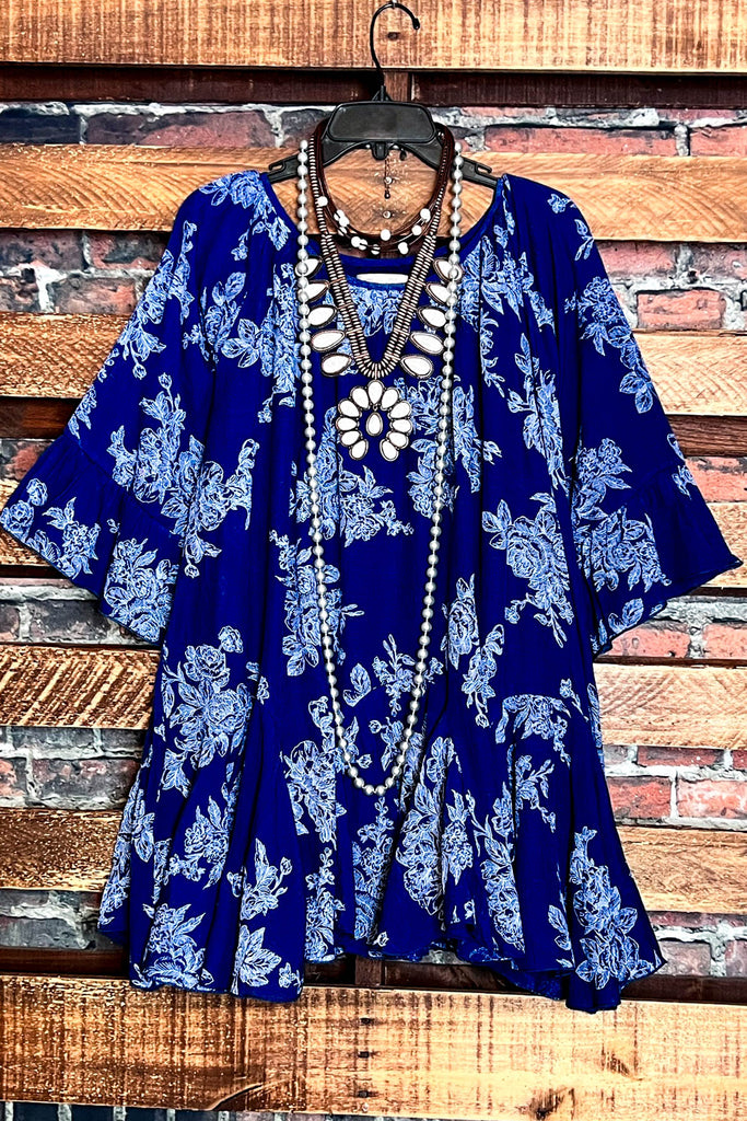 SUNSET CHASER NAVY BLUE BOHO SWING OVERSIZED TUNIC