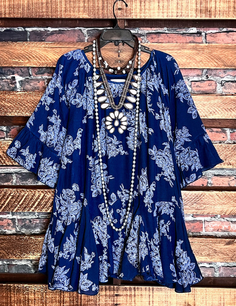 SUNSET CHASER NAVY BLUE BOHO SWING OVERSIZED TUNIC