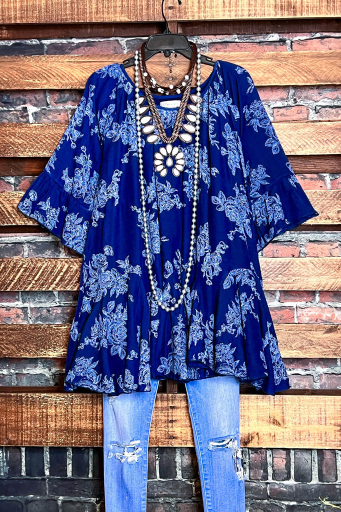 SUNSET CHASER NAVY BLUE BOHO SWING OVERSIZED TUNIC