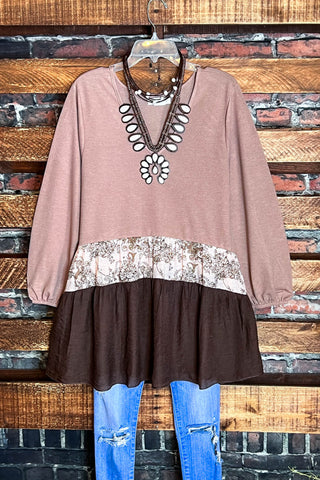 A FAIRYTALE PRETTY UNIQUE 100% COTTON CROCHET LACE TUNIC IN BROWN