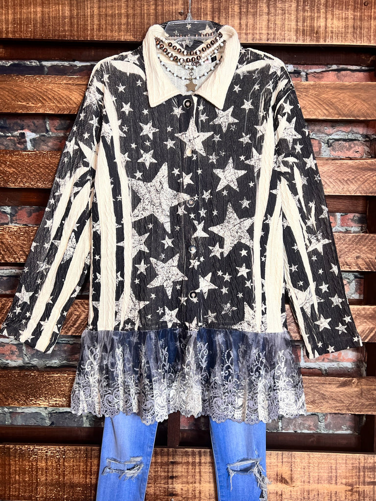 JOURNEY TO THE STARS LACE JACKET IN BLACK & BEIGE