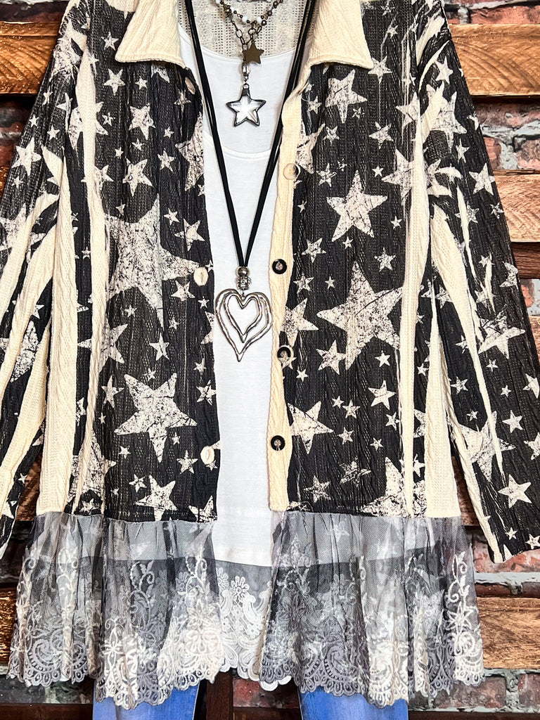 JOURNEY TO THE STARS LACE JACKET IN BLACK & BEIGE