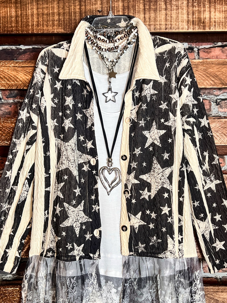 JOURNEY TO THE STARS LACE JACKET IN BLACK & BEIGE