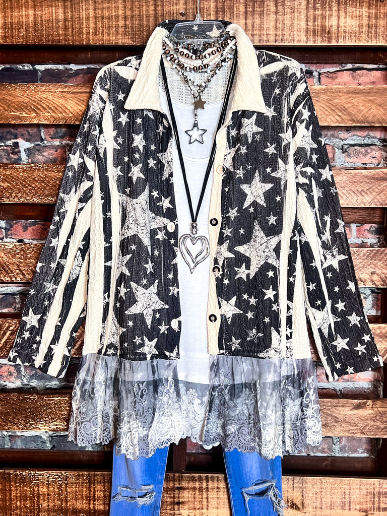 JOURNEY TO THE STARS LACE JACKET IN BLACK & BEIGE