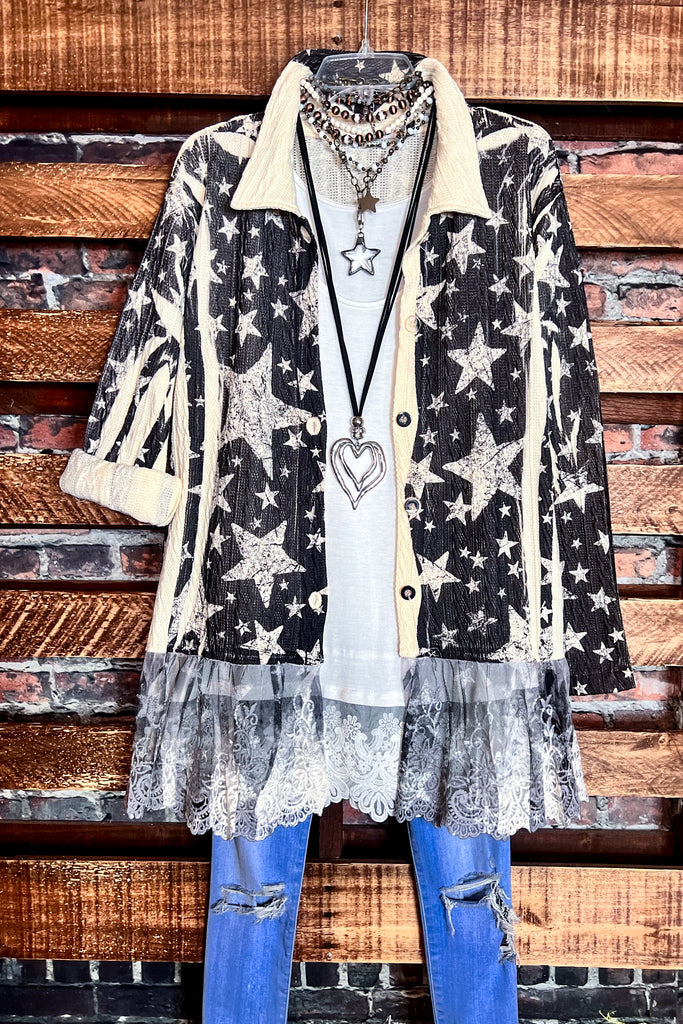 JOURNEY TO THE STARS LACE JACKET IN BLACK & BEIGE