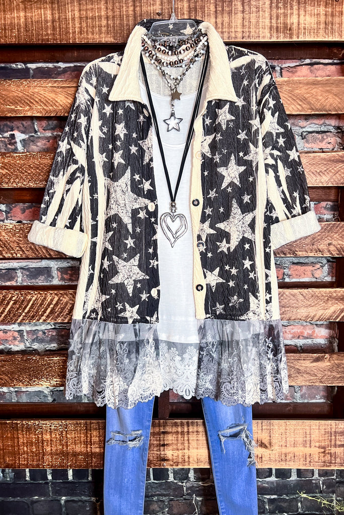 JOURNEY TO THE STARS LACE JACKET IN BLACK & BEIGE