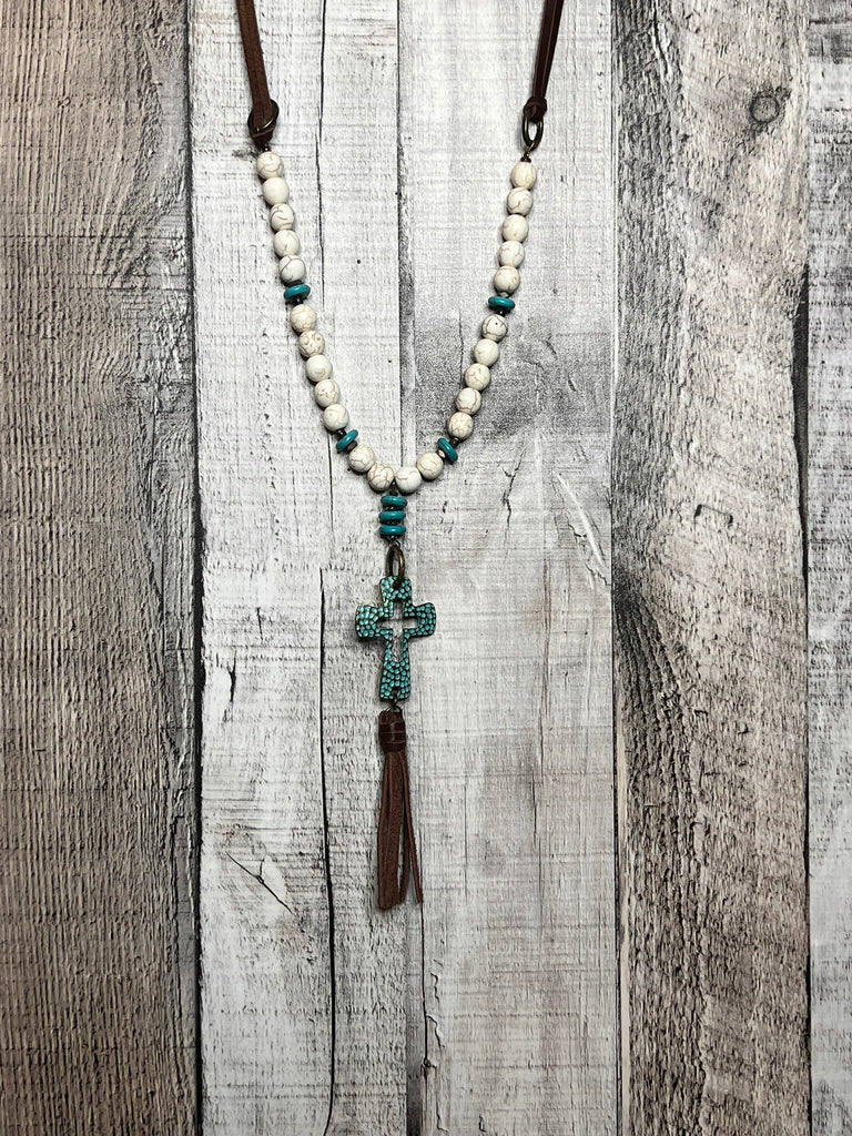 TURQUOISE Western Cross Pendant Necklace Set - Necklaces