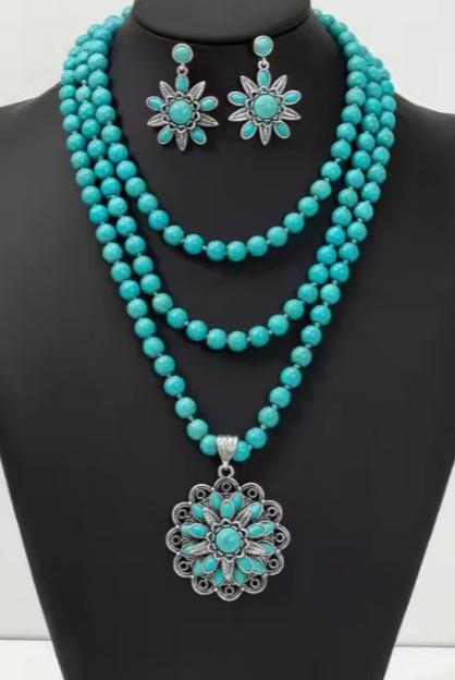 River of Dreams Turquoise Layered Set Necklace  & Earring