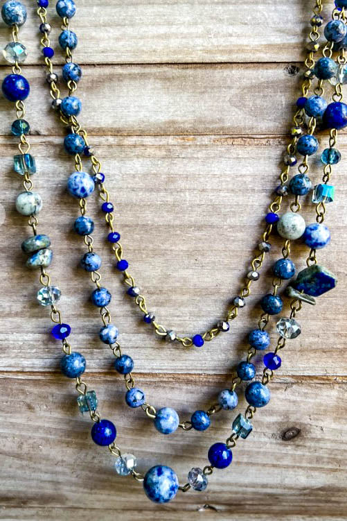 Free Soul Natural Stone Wisdom Energy Layered Necklace In Royal Blue Mix