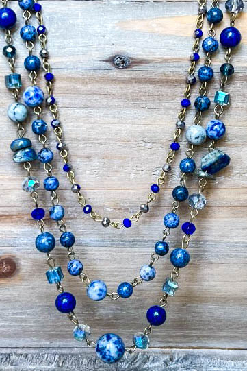 Free Soul Natural Stone Wisdom Energy Layered Necklace In Royal Blue Mix