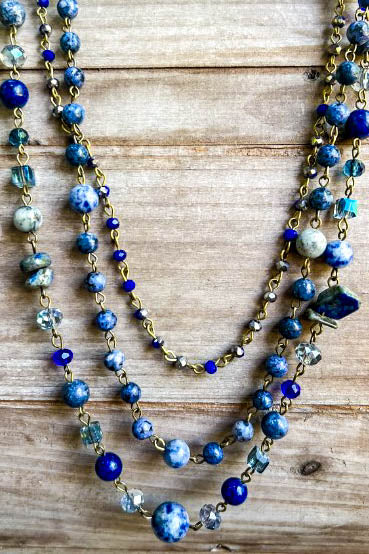 Free Soul Natural Stone Wisdom Energy Layered Necklace In Royal Blue Mix