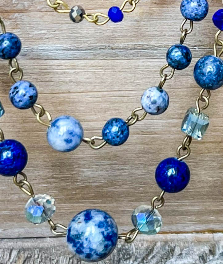 Free Soul Natural Stone Wisdom Energy Layered Necklace In Royal Blue Mix