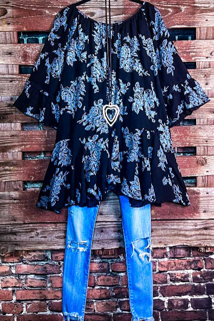 SUNSET CHASER BOHO SWING OVERSIZED TUNIC IN BLACK-