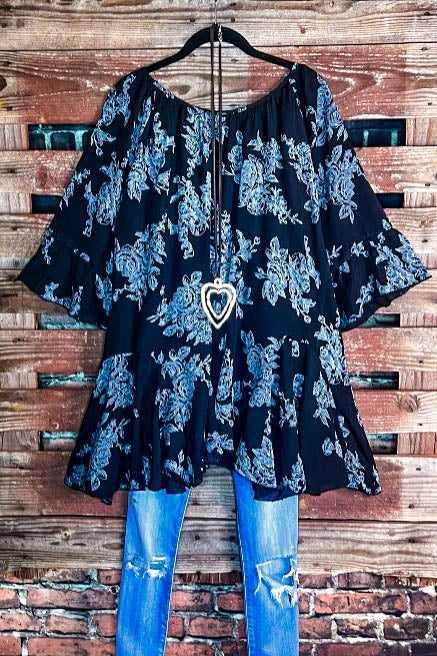 SUNSET CHASER BOHO SWING OVERSIZED TUNIC IN BLACK-