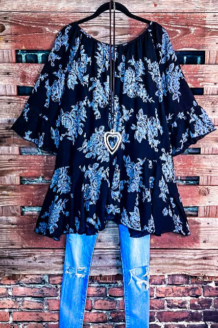 SUNSET CHASER BOHO SWING OVERSIZED TUNIC IN BLACK-