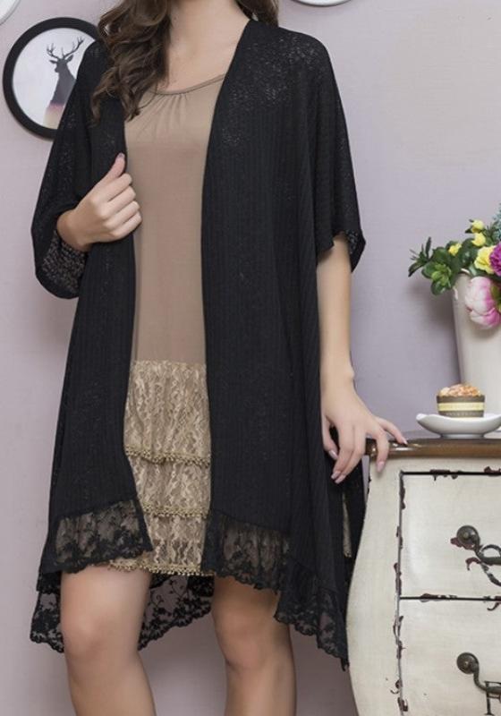 ALWAYS PRETTY BLACK LACE RUFFLE KIMONO CARDIGAN