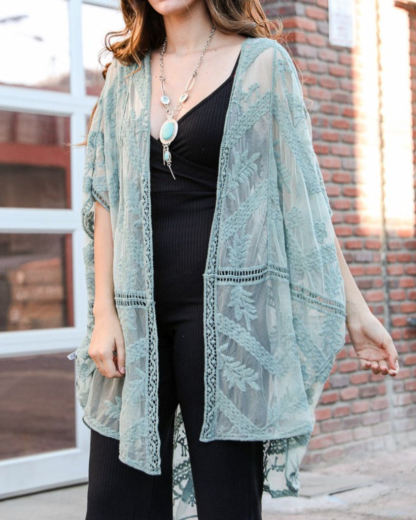 YOU'RE MY DREAM LACE SAGE OVERSIZED DUSTER KIMONO