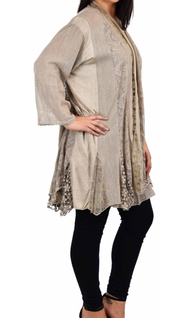 Come Together Lace Ash Taupe Set 2 PCS Tunic & Cardigan