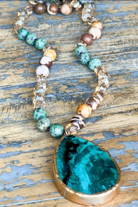 ALOHA SEA DROP NATURAL STONE NECKLACE JADE