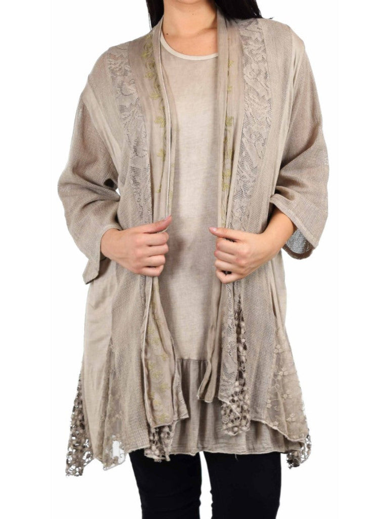 Come Together Lace Ash Taupe Set 2 PCS Tunic & Cardigan