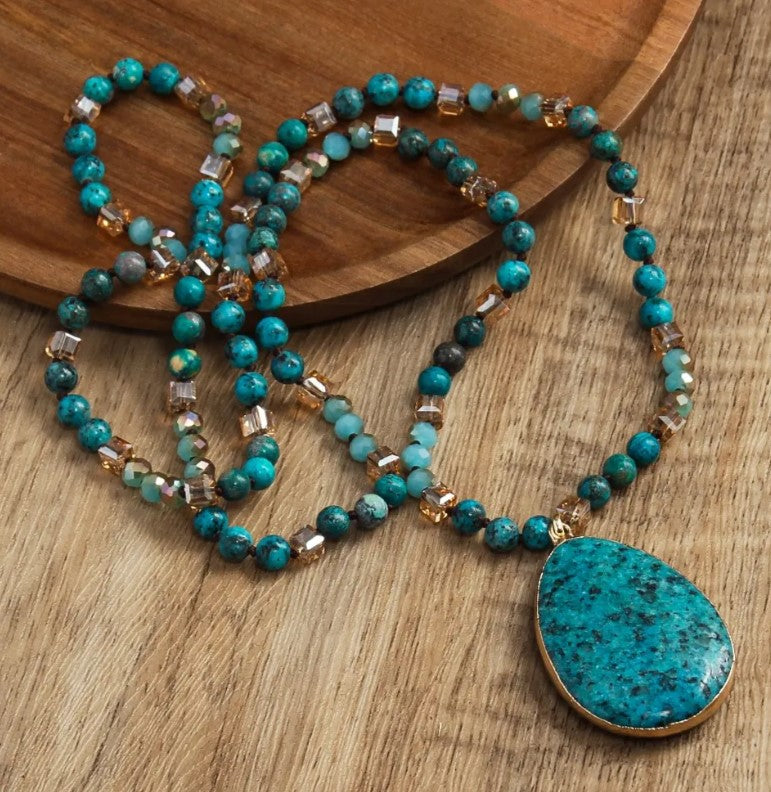 ALOHA SEA DROP OCEAN GREEN NATURAL STONE NECKLACE