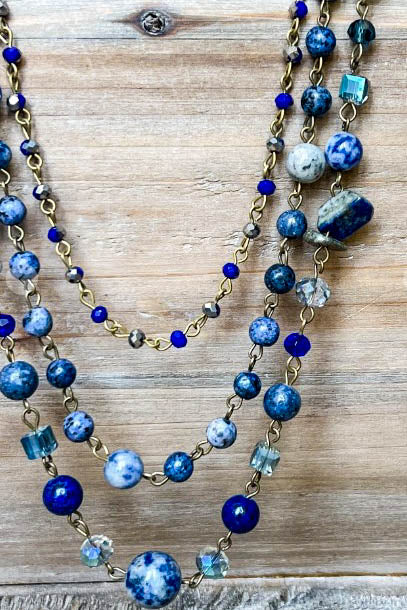 Free Soul Natural Stone Wisdom Energy Layered Necklace In Royal Blue Mix