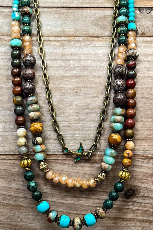 Rain Forest Blissful Balance Layered Natural Stone Necklace