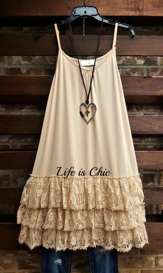 INSPIRED BY YOU LACE LYCRA EXTENDER SLIP DRESS IN BEIGE [product vendor] - Life is Chic Boutique