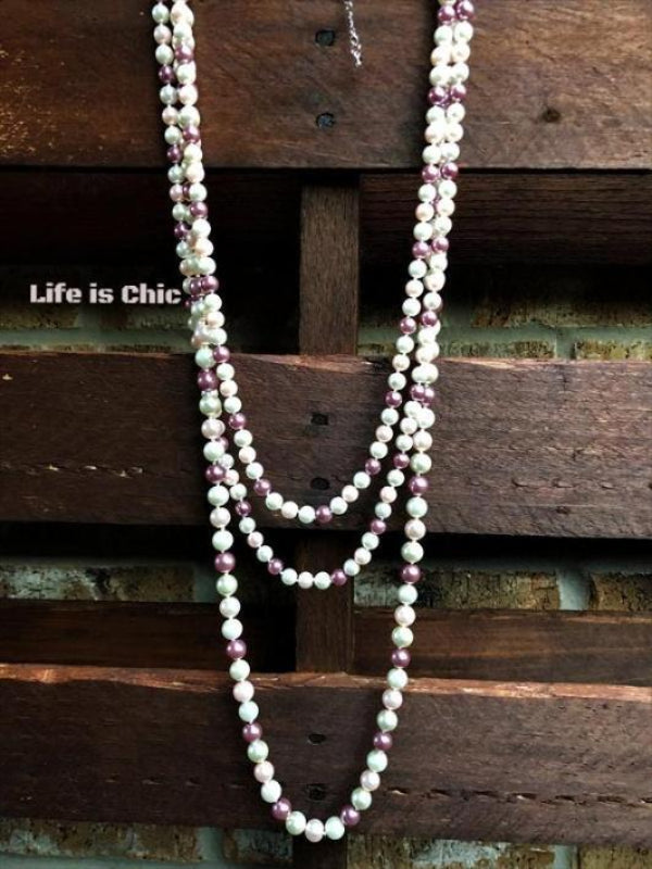 LAYERED MIX PEARL BEAD NECKLACE IN LAVENDER AND PINK [product vendor] - Life is Chic Boutique