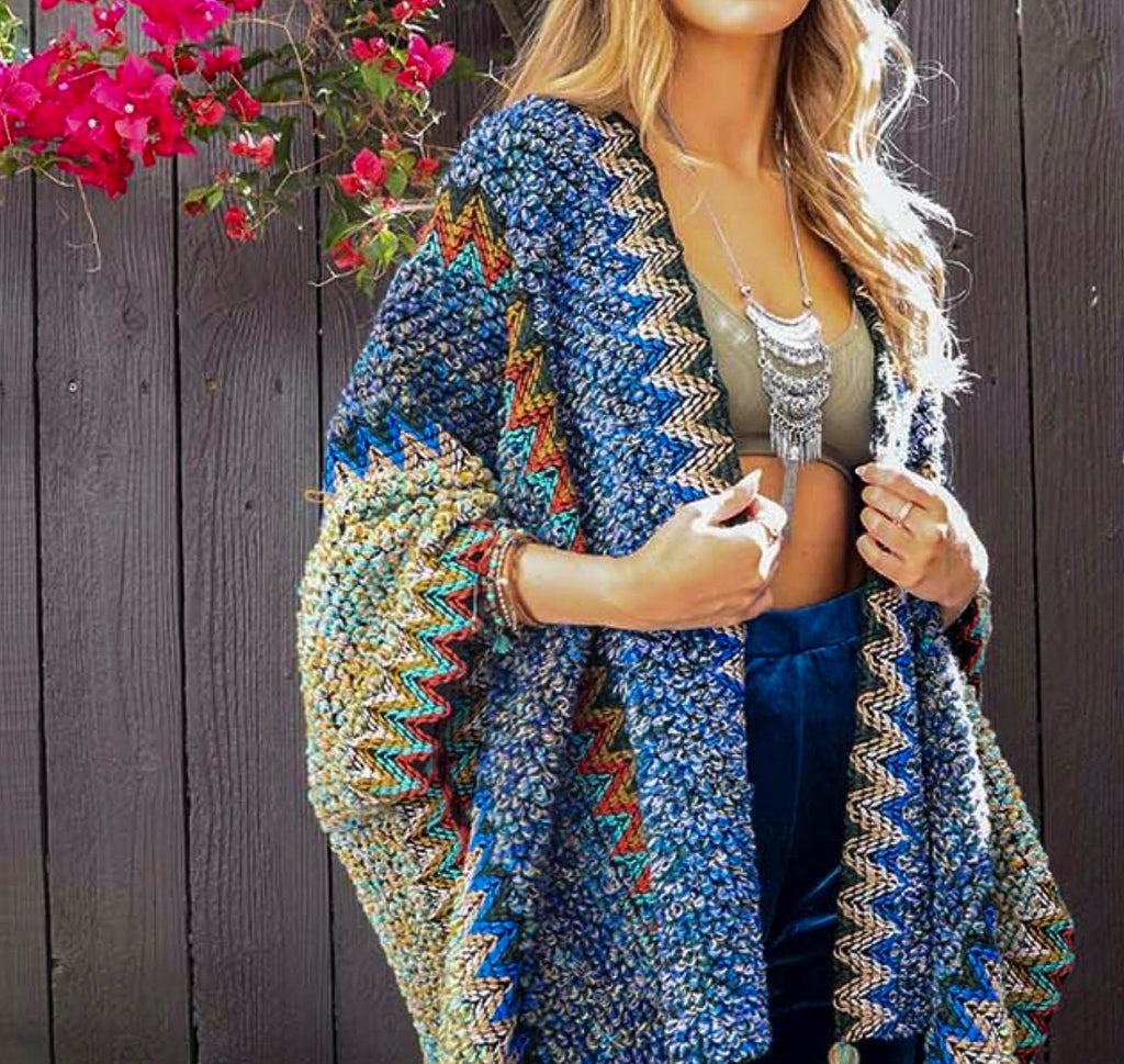 Authentic Beauty Kimono in Blue & Multi-Color