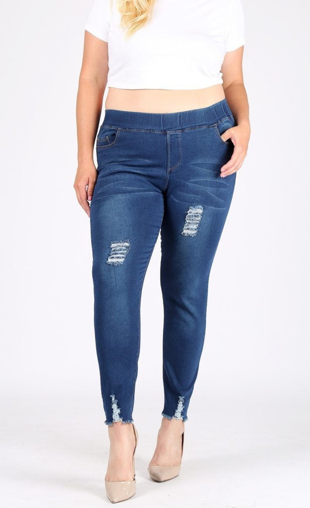 LET'S GO DISTRESSED SKINNY JEGGINGS DENIM PLUS SIZE – Life is Chic Boutique