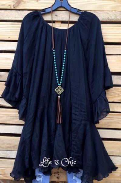 BOHO-HIPPIE SWING OVERSIZED COMFY TUNIC DRESS IN BLACK