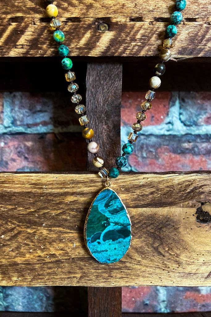 ALOHA SEA DROP NATURAL STONE NECKLACE JADE