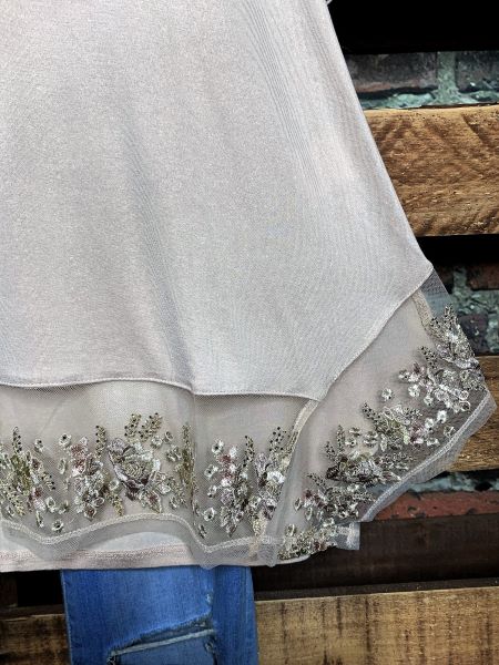 CRYSTAL BEADS EMBROIDERED T-TUNIC IN NATURAL---------SALE