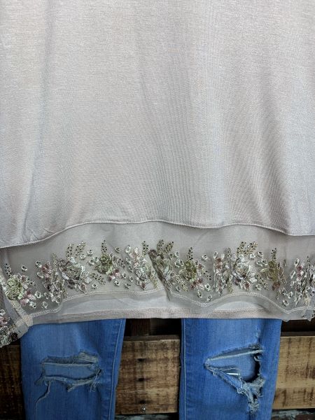 CRYSTAL BEADS EMBROIDERED T-TUNIC IN NATURAL---------SALE