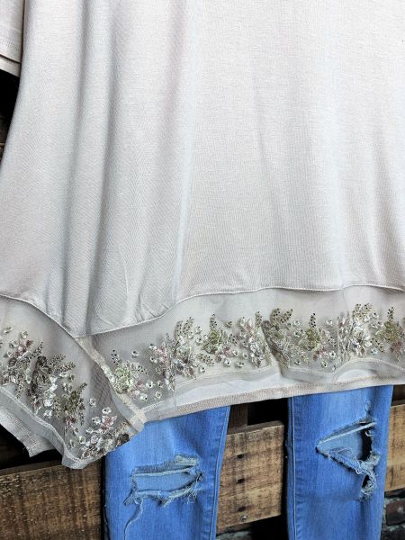 CRYSTAL BEADS EMBROIDERED T-TUNIC IN NATURAL---------SALE