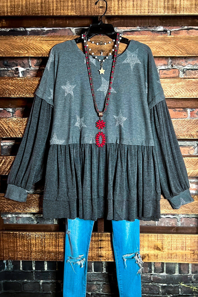 BOHO SHABBY SWING OVERSIZED COMFY CHARCOAL TUNIC BABYDOLL----SALE