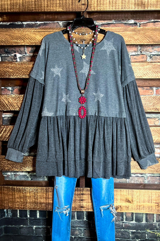 BOHO SHABBY SWING OVERSIZED COMFY CHARCOAL TUNIC BABYDOLL----SALE