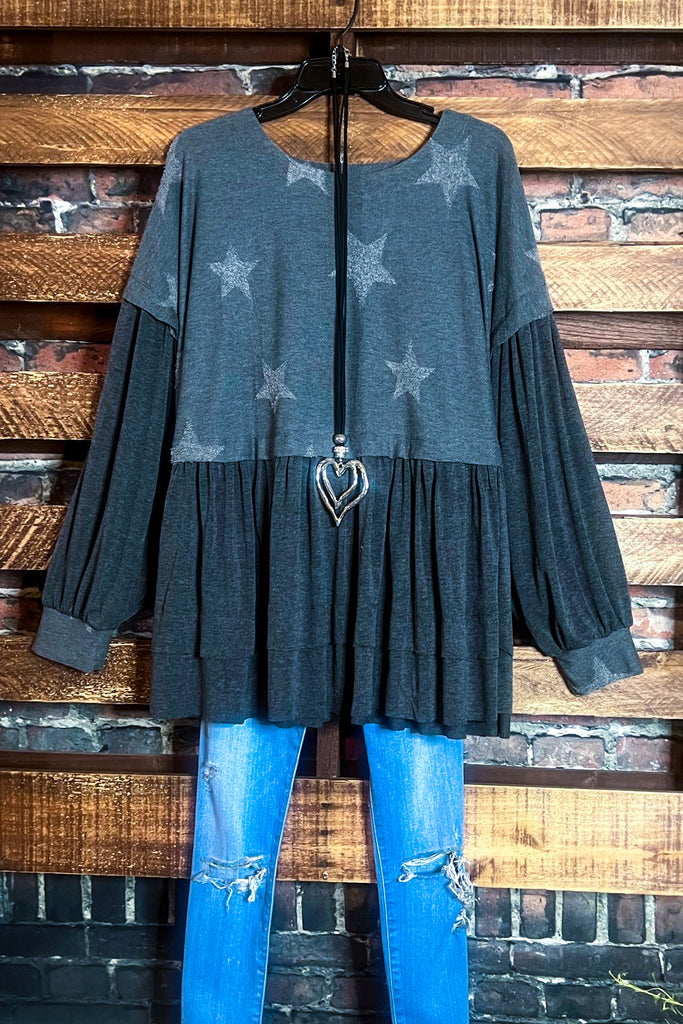 BOHO SHABBY SWING OVERSIZED COMFY CHARCOAL TUNIC BABYDOLL----SALE