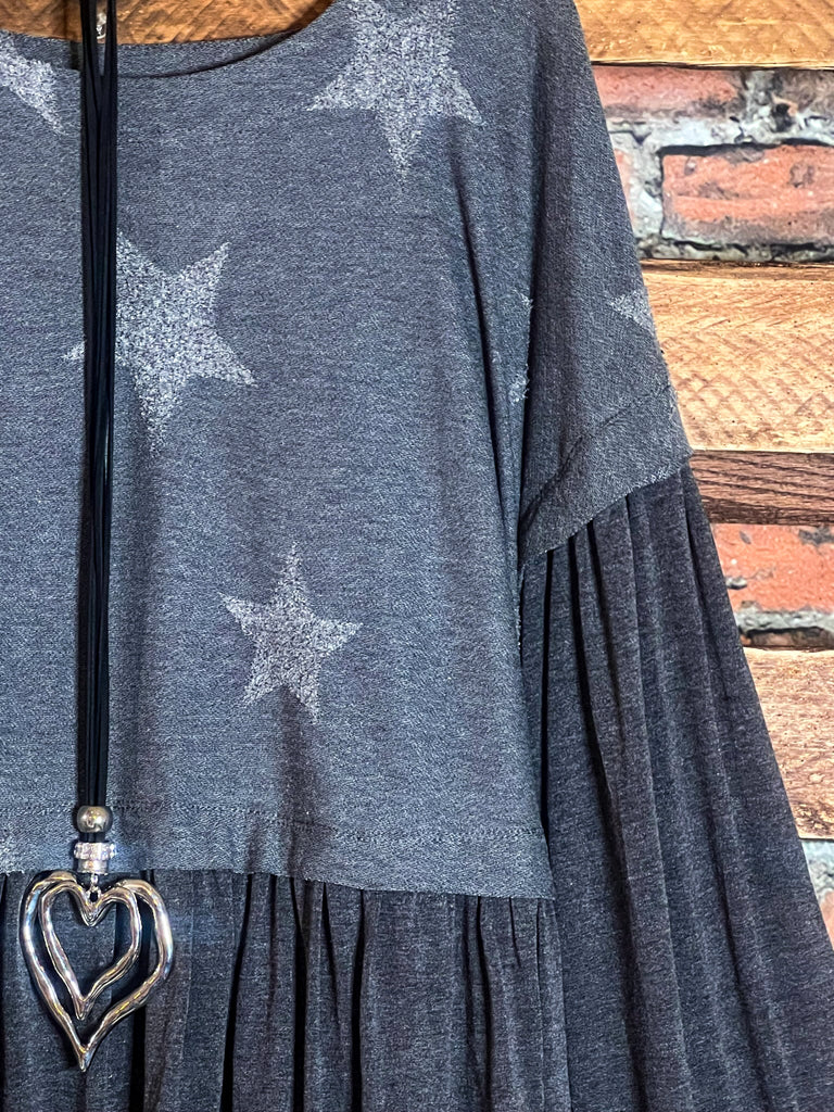 BOHO SHABBY SWING OVERSIZED COMFY CHARCOAL TUNIC BABYDOLL----SALE