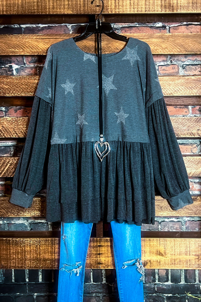 BOHO SHABBY SWING OVERSIZED COMFY CHARCOAL TUNIC BABYDOLL----SALE