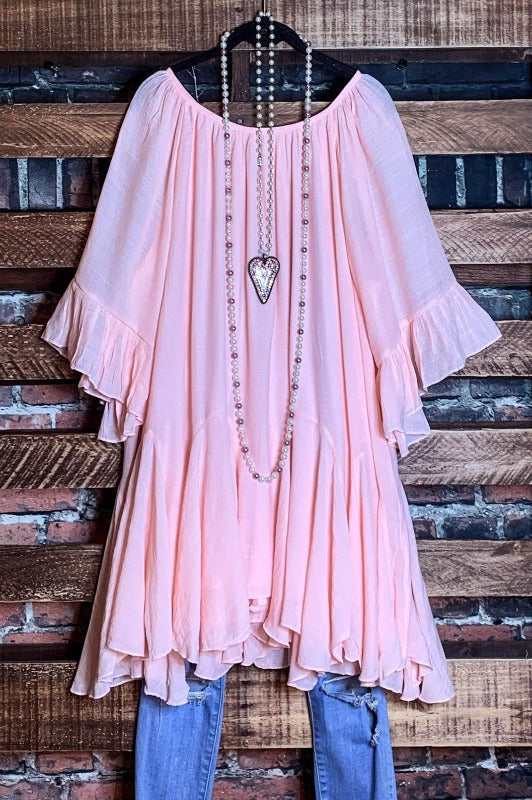 BOHO-HIPPIE SWING OVERSIZED COMFY TUNIC DRESS IN LIGHT PINK