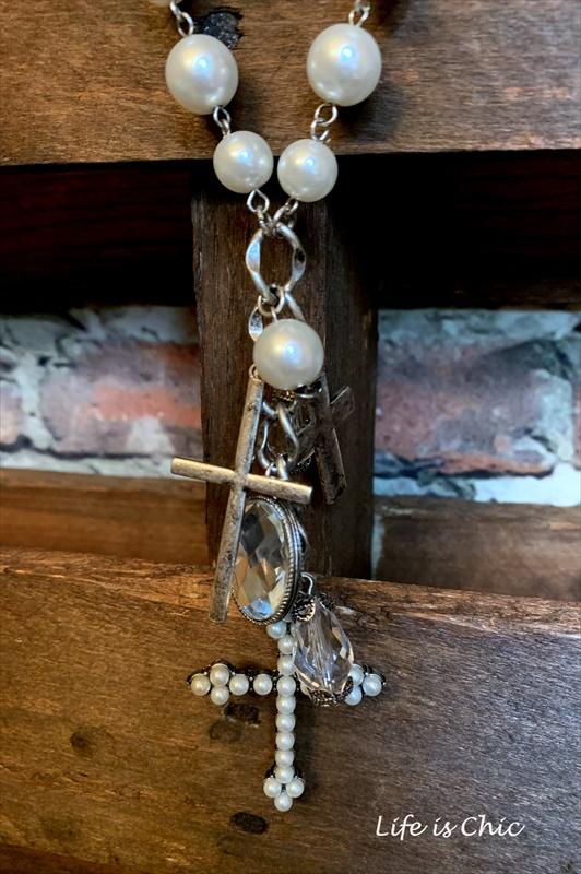 FAB VINTAGE PEARL CROSS AND CRYSTAL NECKLACE SET